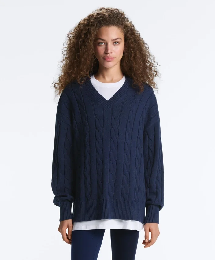 100% Cotton Cable Knit V-Neck Jumper 100% Cotton Cable Knit V-Neck Jumper