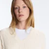 100% Cotton Cable Knit V-Neck Jumper
