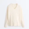 100% Cotton Cable Knit V-Neck Jumper