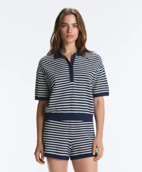 100% Cotton Striped Knit Polo Shirt