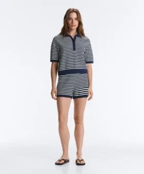 100% Cotton Striped Knit Polo Shirt