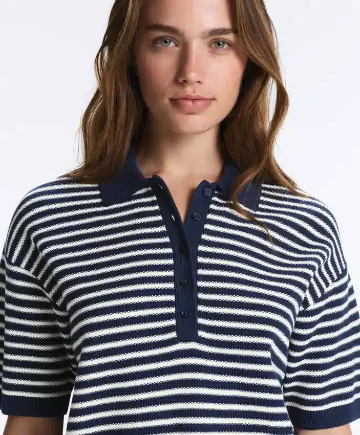 100% Cotton Striped Knit Polo Shirt 100% Cotton Striped Knit Polo Shirt