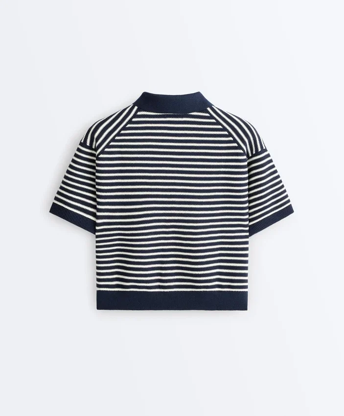100% Cotton Striped Knit Polo Shirt 100% Cotton Striped Knit Polo Shirt