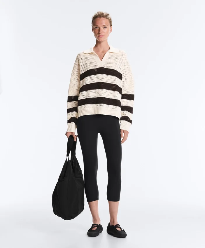 100% Cotton Striped Open Knit Long-Sleeve Polo Shirt 100% Cotton Striped Open Knit Long-Sleeve Polo Shirt