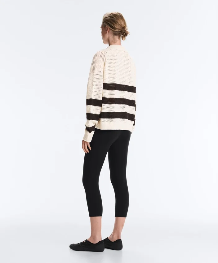 100% Cotton Striped Open Knit Long-Sleeve Polo Shirt 100% Cotton Striped Open Knit Long-Sleeve Polo Shirt