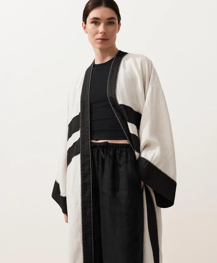 100% Linen Contrast Kaftan 100% Linen Contrast Kaftan