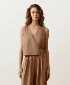 100% Linen Square Neck Crossover Tie Top
