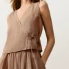 100% Linen Square Neck Crossover Tie Top