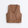 100% Linen Square Neck Crossover Tie Top
