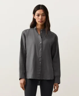 100% Linen Stand-Up Collar Shirt