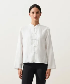 100% Linen Stand-Up Collar Shirt