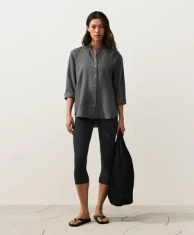 100% Linen Stand-Up Collar Shirt