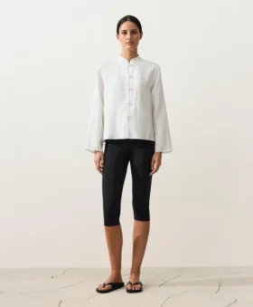 100% Linen Stand-Up Collar Shirt