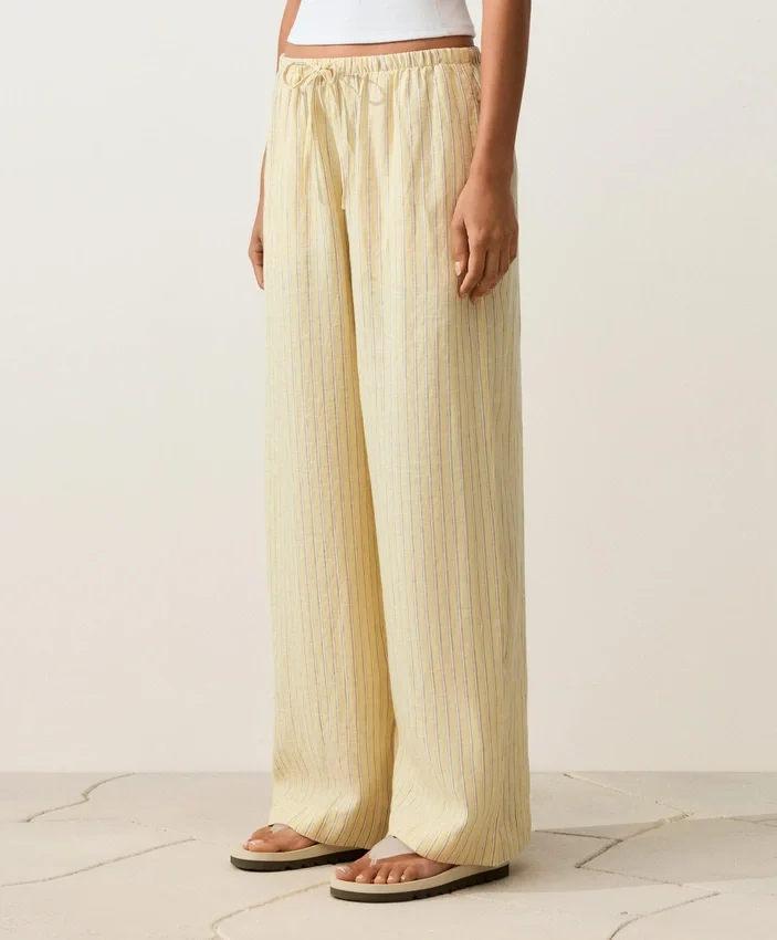 100% Linen Straight-Leg Print Stripe Trousers 100% Linen Straight-Leg Print Stripe Trousers