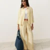 100% Linen Straight-Leg Print Stripe Trousers 100% Linen Straight-Leg Print Stripe Trousers