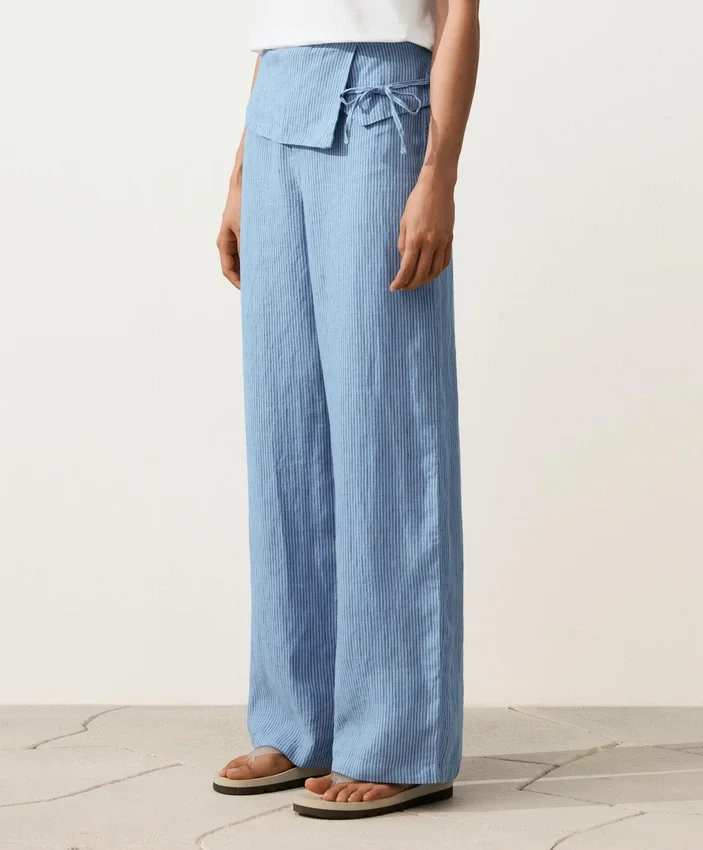 100% Linen Straight-Leg Trousers with Turn-Up Waist 100% Linen Straight-Leg Trousers with Turn-Up Waist