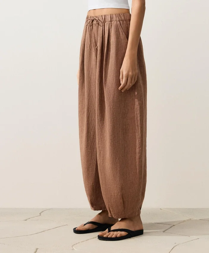 100% Linen Striped Balloon Trousers 100% Linen Striped Balloon Trousers