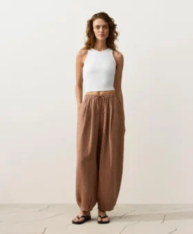 100% Linen Striped Balloon Trousers