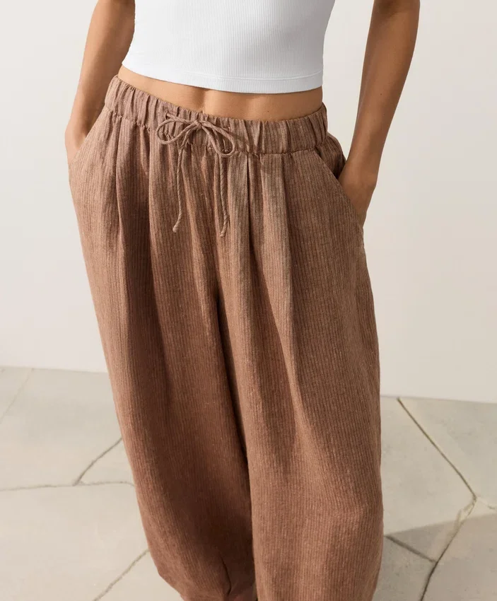 100% Linen Striped Balloon Trousers 100% Linen Striped Balloon Trousers