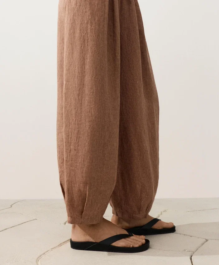 100% Linen Striped Balloon Trousers 100% Linen Striped Balloon Trousers