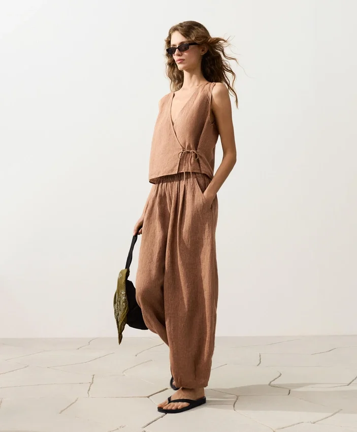 100% Linen Striped Balloon Trousers 100% Linen Striped Balloon Trousers