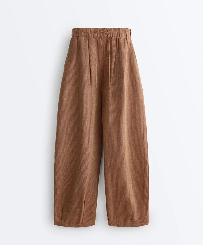100% Linen Striped Balloon Trousers 100% Linen Striped Balloon Trousers