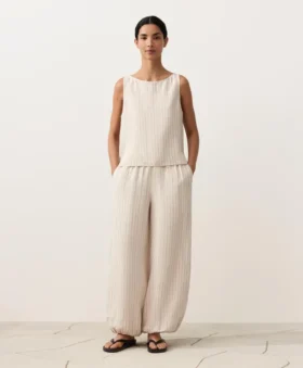 100% Linen Striped Square Top