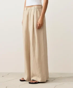 100% Linen Wide-Leg Striped Trousers