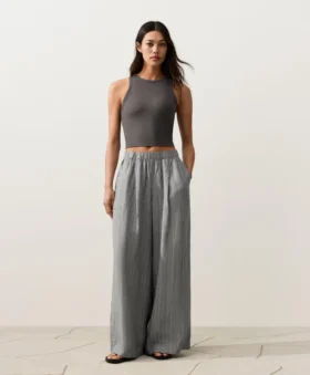 100% Linen Wide-Leg Striped Trousers