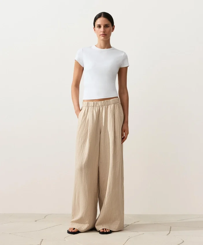 100% Linen Wide-Leg Striped Trousers 100% Linen Wide-Leg Striped Trousers