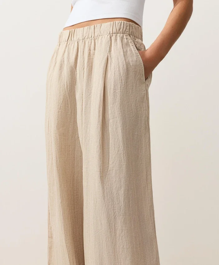 100% Linen Wide-Leg Striped Trousers 100% Linen Wide-Leg Striped Trousers