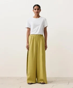 100% Linen Wide-Leg Trousers with Side Pleat
