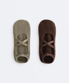 2 Pairs of Cotton Blend Crossover Strap Yoga and Pilates Socks