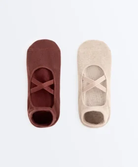2 Pairs of Cotton Blend Sneaker Yoga and Pilates Socks with Crossover Straps