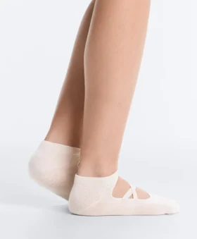 2 Pairs of Cotton Blend Sneaker Yoga and Pilates Socks with Crossover Straps