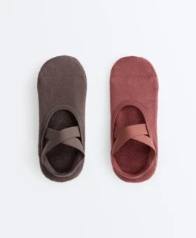 2 Pairs of Padded Cotton Blend Yoga and Pilates Invisible Socks with Crossover Straps
