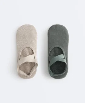 2 Pairs of Padded Cotton Blend Yoga and Pilates Socks with Crossover Straps