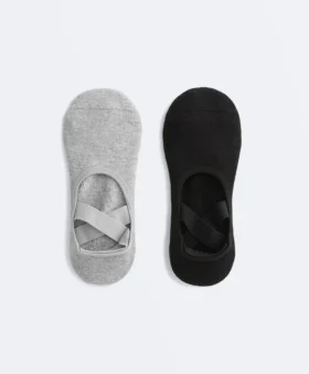 2 Pairs of Padded Cotton Blend Yoga and Pilates Socks with Crossover Straps
