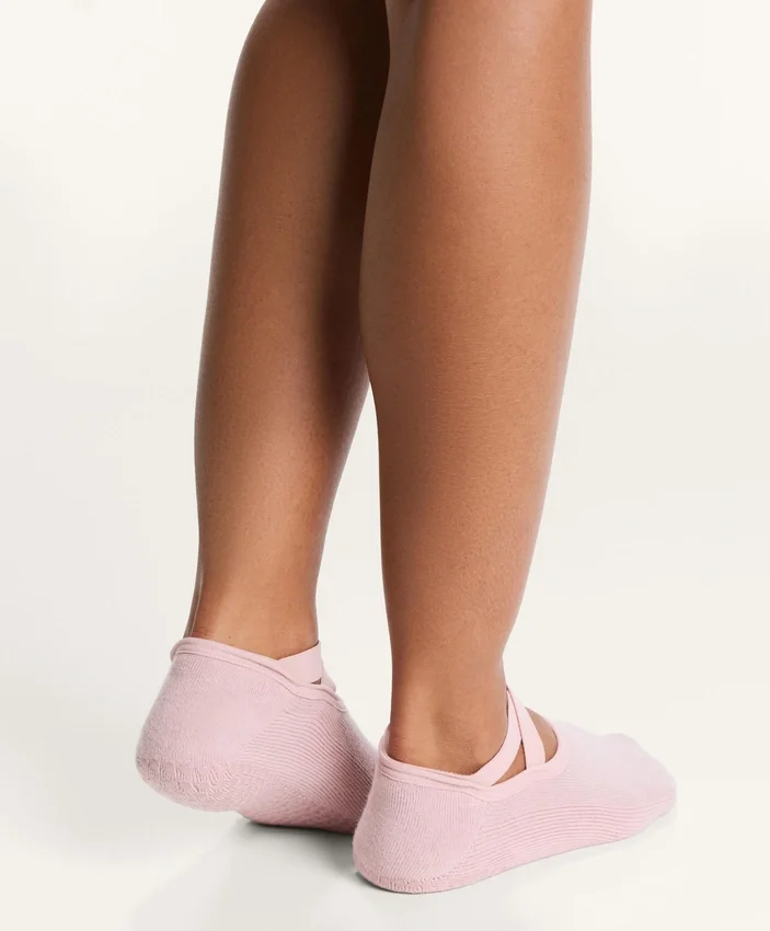 2 Pairs of Padded Cotton Blend Yoga and Pilates Socks with Crossover Straps 2 Pairs of Padded Cotton Blend Yoga and Pilates Socks with Crossover Straps