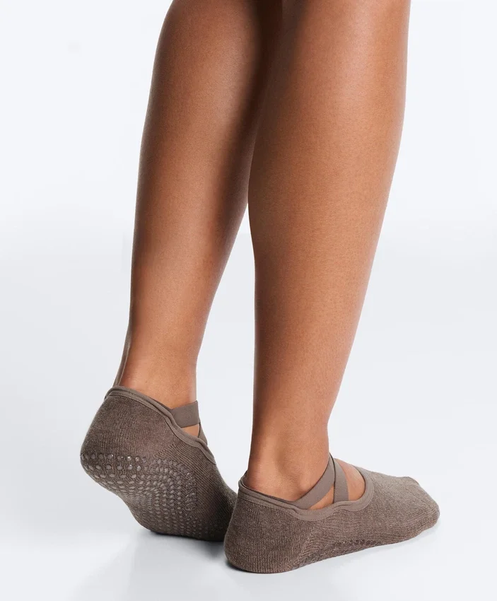 2 Pairs of Padded Cotton Blend Yoga and Pilates Socks with Crossover Straps 2 Pairs of Padded Cotton Blend Yoga and Pilates Socks with Crossover Straps