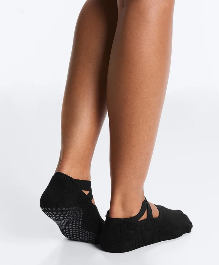 2 Pairs of Padded Cotton Blend Yoga and Pilates Socks with Crossover Straps 2 Pairs of Padded Cotton Blend Yoga and Pilates Socks with Crossover Straps