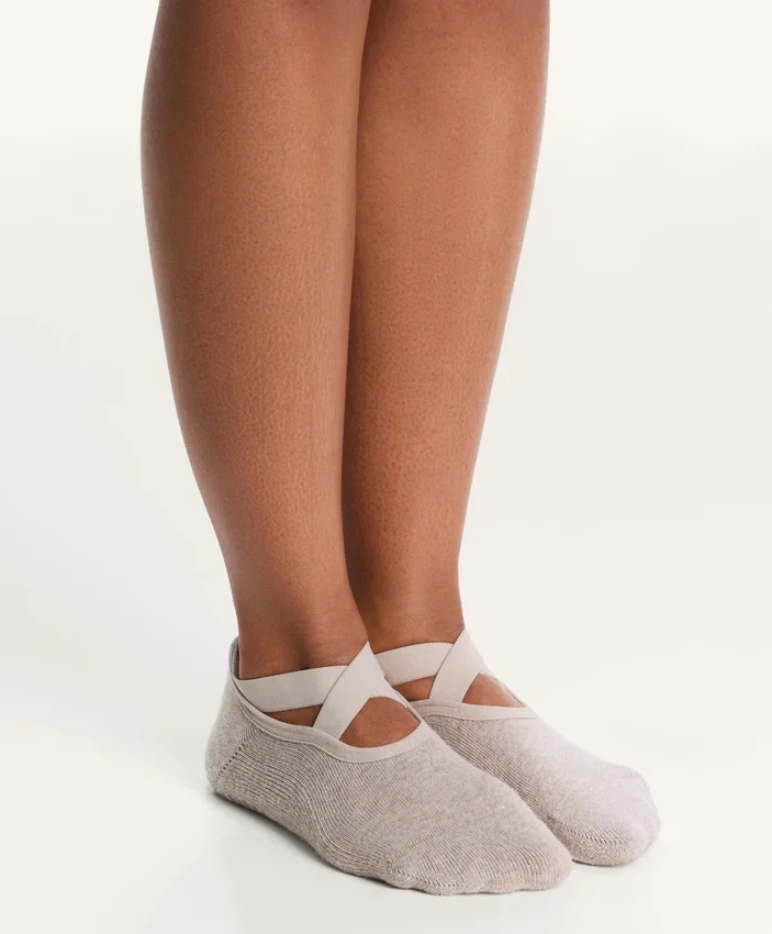 2 Pairs of Padded Cotton Blend Yoga and Pilates Socks with Crossover Straps 2 Pairs of Padded Cotton Blend Yoga and Pilates Socks with Crossover Straps