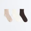 3 Pairs of Cotton Blend Quarter Socks with Curled Edge