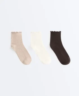 3 Pairs of Cotton Blend Quarter Socks with Curled Edge 3 Pairs of Cotton Blend Quarter Socks with Curled Edge