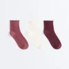 3 Pairs of Cotton Blend Quarter Socks with Curled Edge