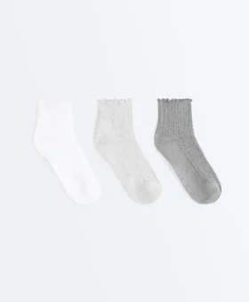 3 Pairs of Cotton Blend Quarter Socks with Curled Edge 3 Pairs of Cotton Blend Quarter Socks with Curled Edge