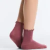 3 Pairs of Cotton Blend Quarter Socks with Curled Edge