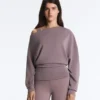 Asymmetric Neck Sweatshirt with Adjustable Waist and Soft-Touch Modal Asymmetric Neck Sweatshirt with Adjustable Waist and Soft-Touch Modal