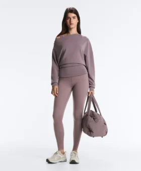 Asymmetric Neck Sweatshirt with Adjustable Waist and Soft-Touch Modal