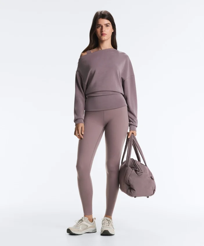 Asymmetric Neck Sweatshirt with Adjustable Waist and Soft-Touch Modal Asymmetric Neck Sweatshirt with Adjustable Waist and Soft-Touch Modal